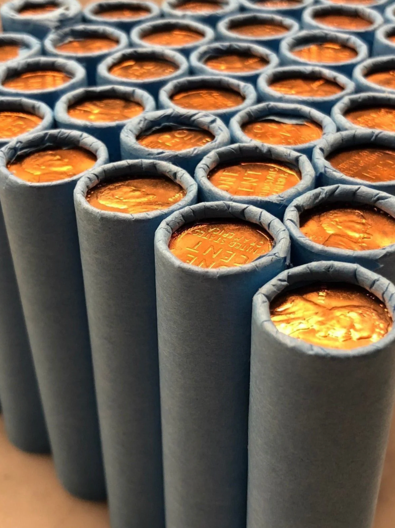 VINTAGE BLUE WHEAT PENNY ROLL WITH A BU WHEAT ON THE END