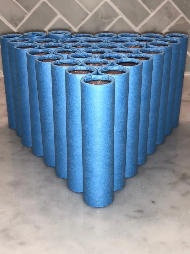 VINTAGE BLUE WHEAT PENNY ROLL WITH A BU WHEAT ON THE END