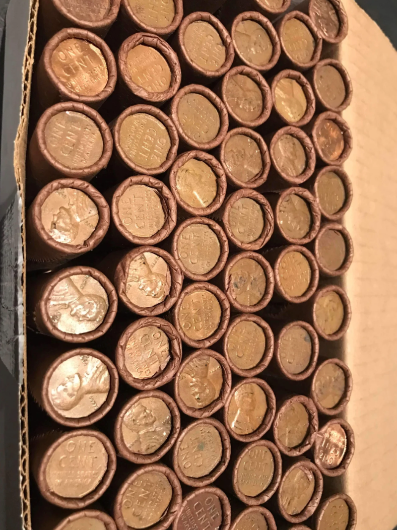 TIGHTLY CRIMPED ROLLS OF OLD WRAPPED WHEAT PENNIES
