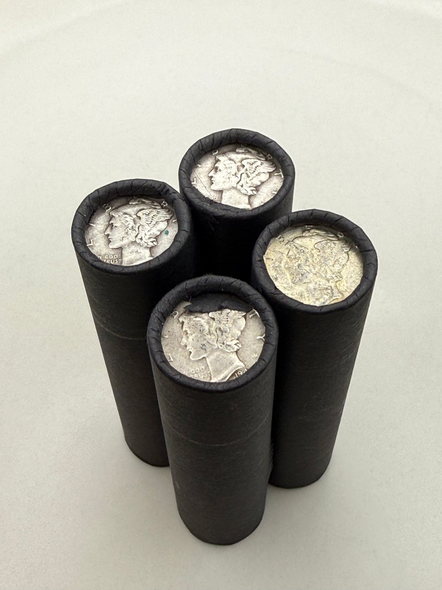 Black Bank Wrapped Wheat Penny Roll - Silver Mercury Dime Showing