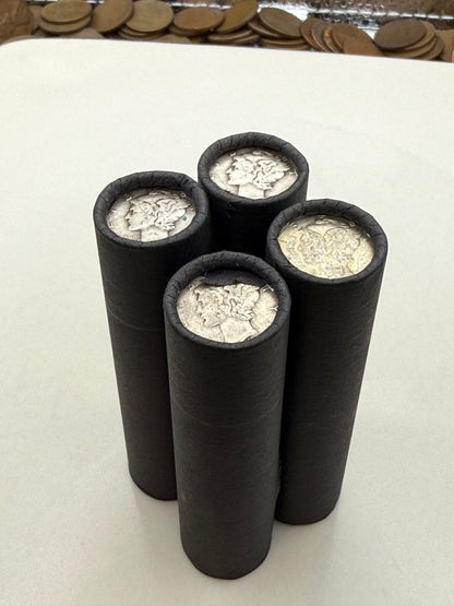 Black Bank Wrapped Wheat Penny Roll - Silver Mercury Dime Showing