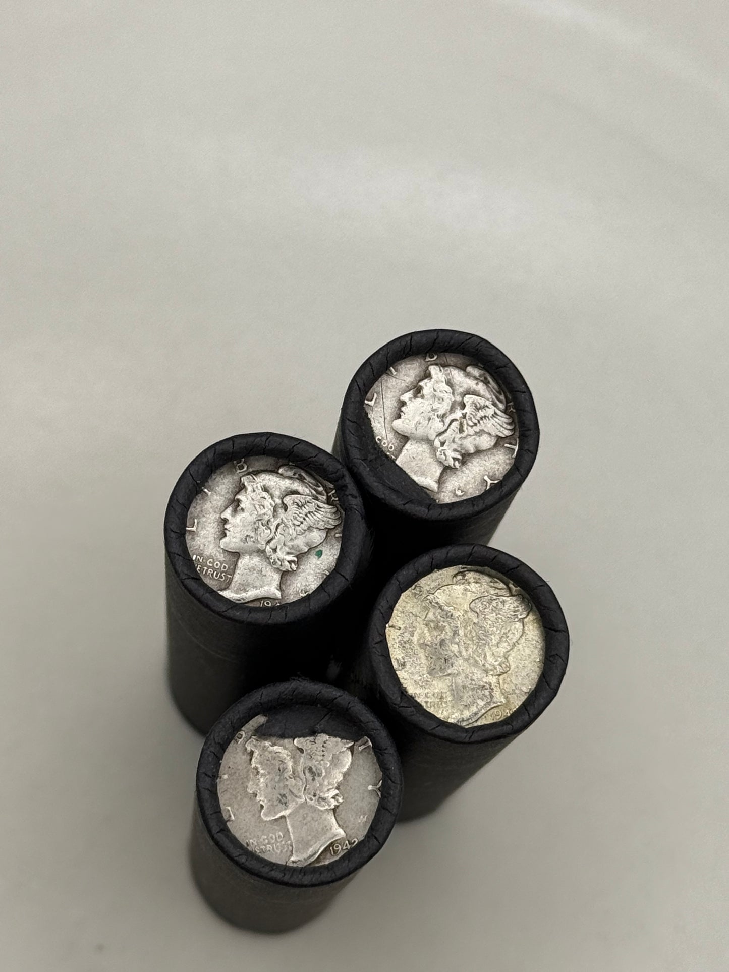 Black Bank Wrapped Wheat Penny Roll - Silver Mercury Dime Showing
