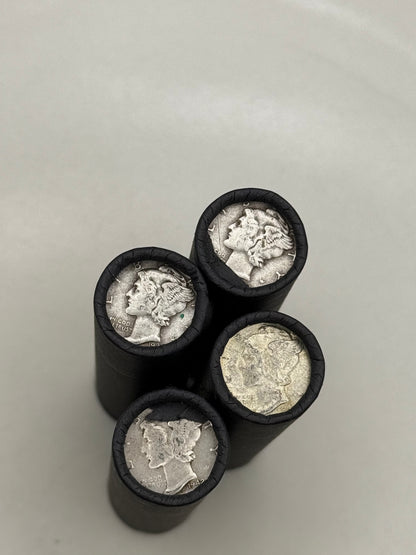 Black Bank Wrapped Wheat Penny Roll - Silver Mercury Dime Showing