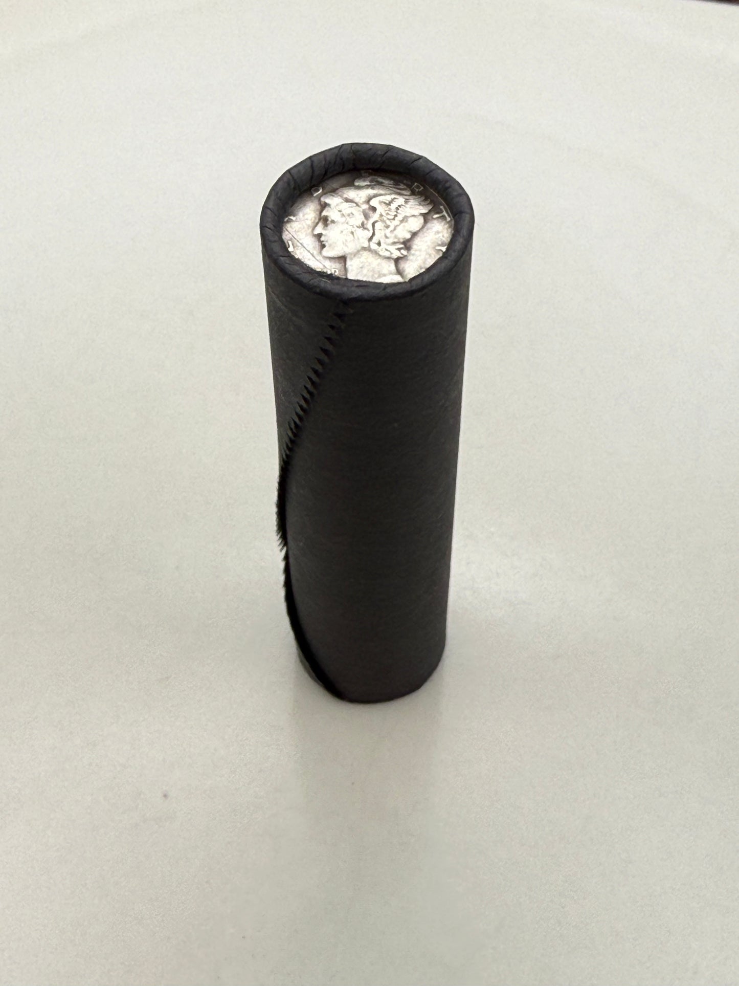 Black Bank Wrapped Wheat Penny Roll - Silver Mercury Dime Showing