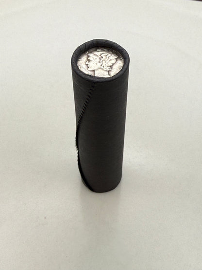 Black Bank Wrapped Wheat Penny Roll - Silver Mercury Dime Showing