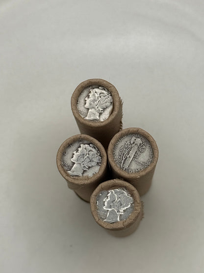 Brown Wheat Penny Rolls with a Silver Mercury Dime Ender