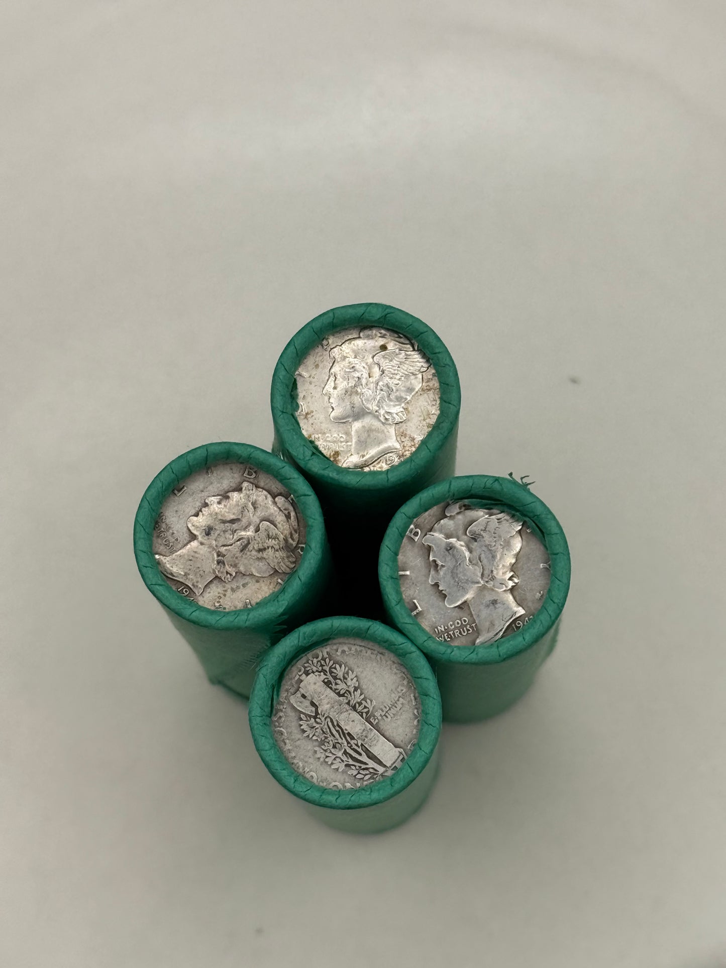Green Wheat Penny Rolls with a Silver Mercury Dime Ender