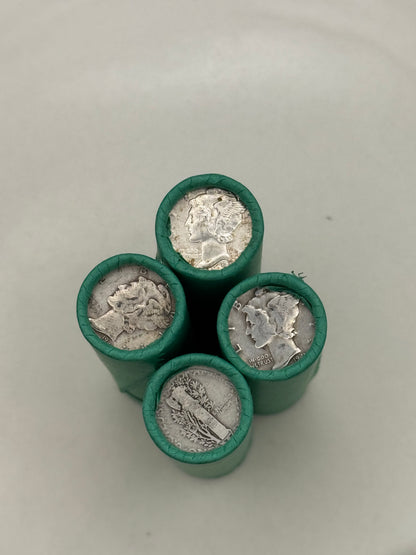 Green Wheat Penny Rolls with a Silver Mercury Dime Ender