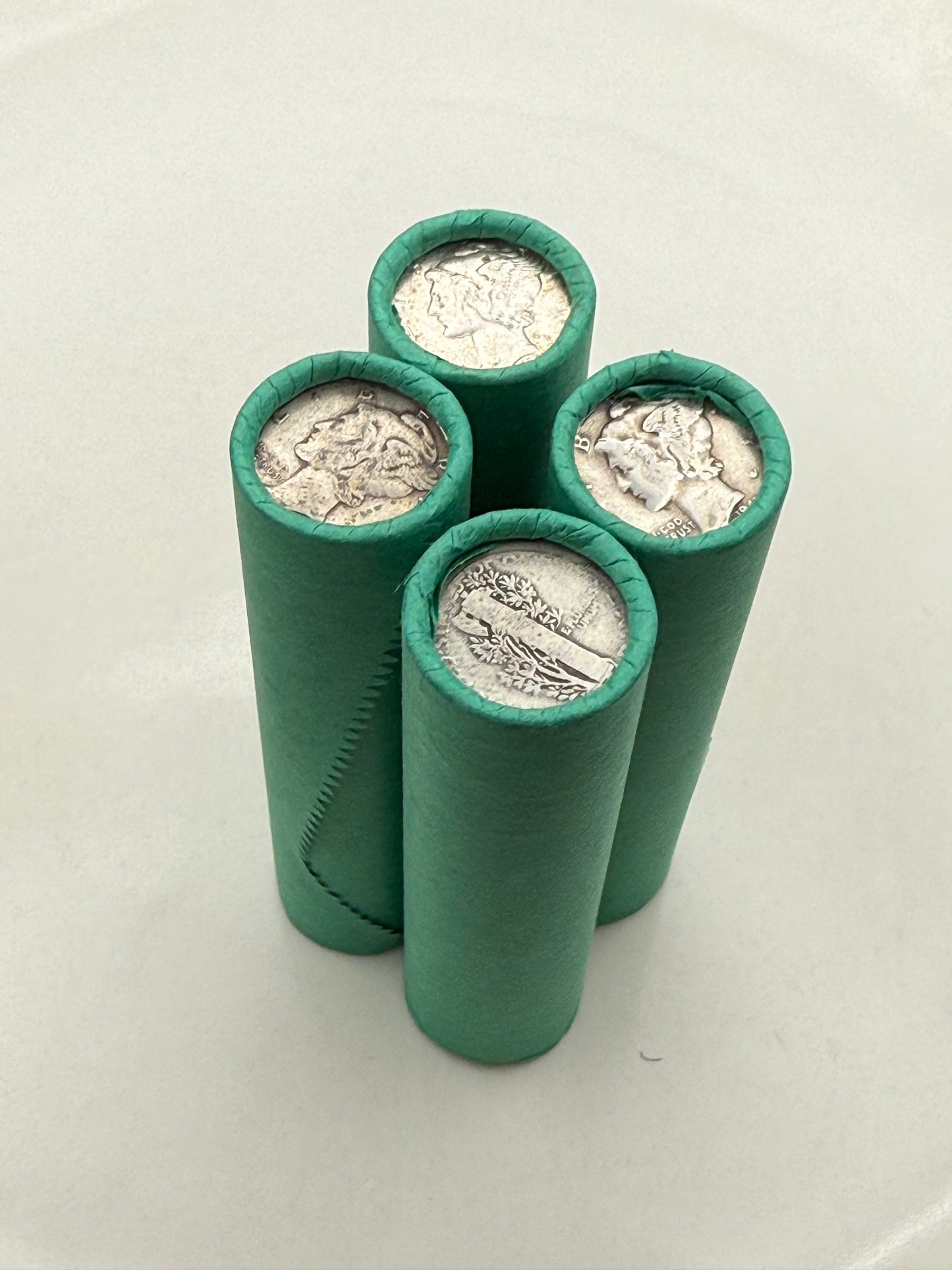 Green Wheat Penny Rolls with a Silver Mercury Dime Ender