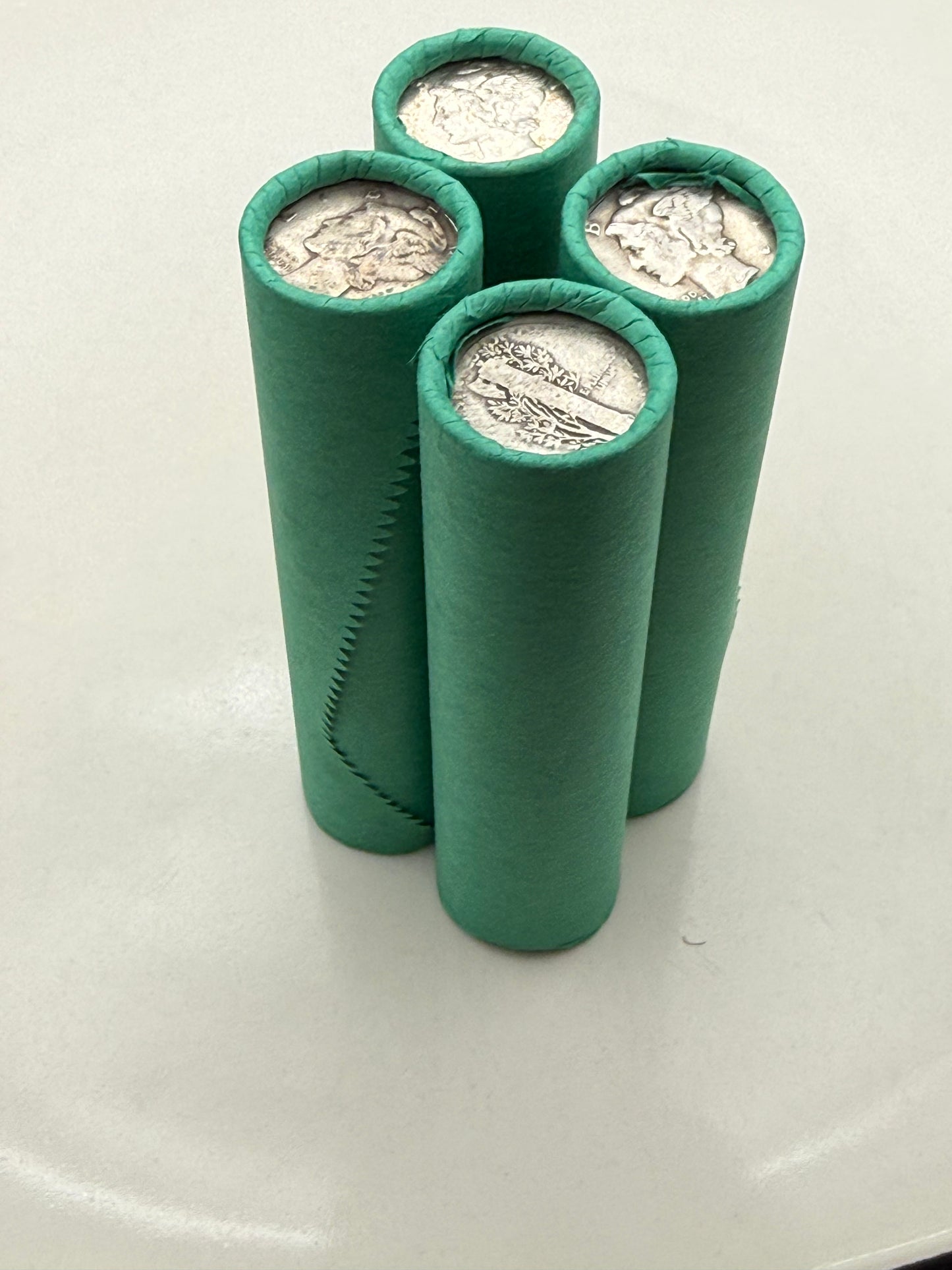 Green Wheat Penny Rolls with a Silver Mercury Dime Ender