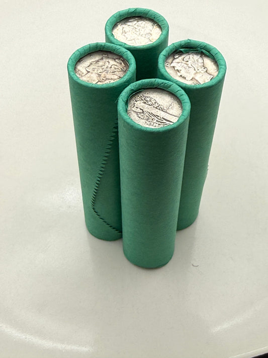 SILVER MERCURY DIME showing on old vintage unsearched green wheat penny roll us coins estate collection cent sale lot