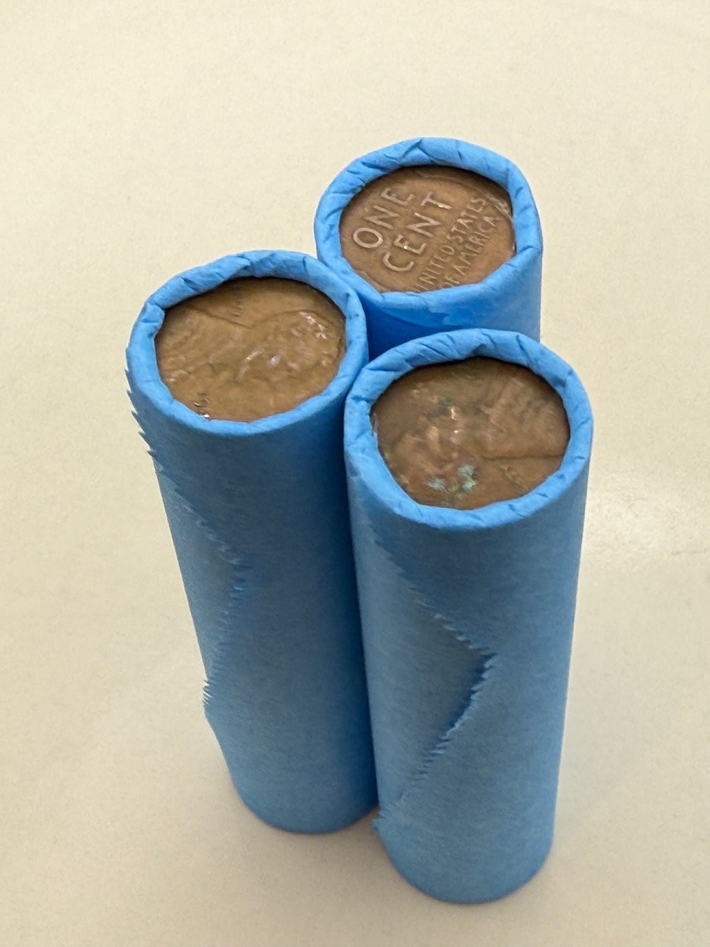 Blue Wheat Penny Rolls with a Silver Barber Dime Ender