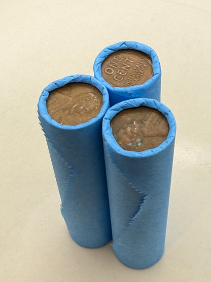 Blue Wheat Penny Rolls with a Silver Barber Dime Ender