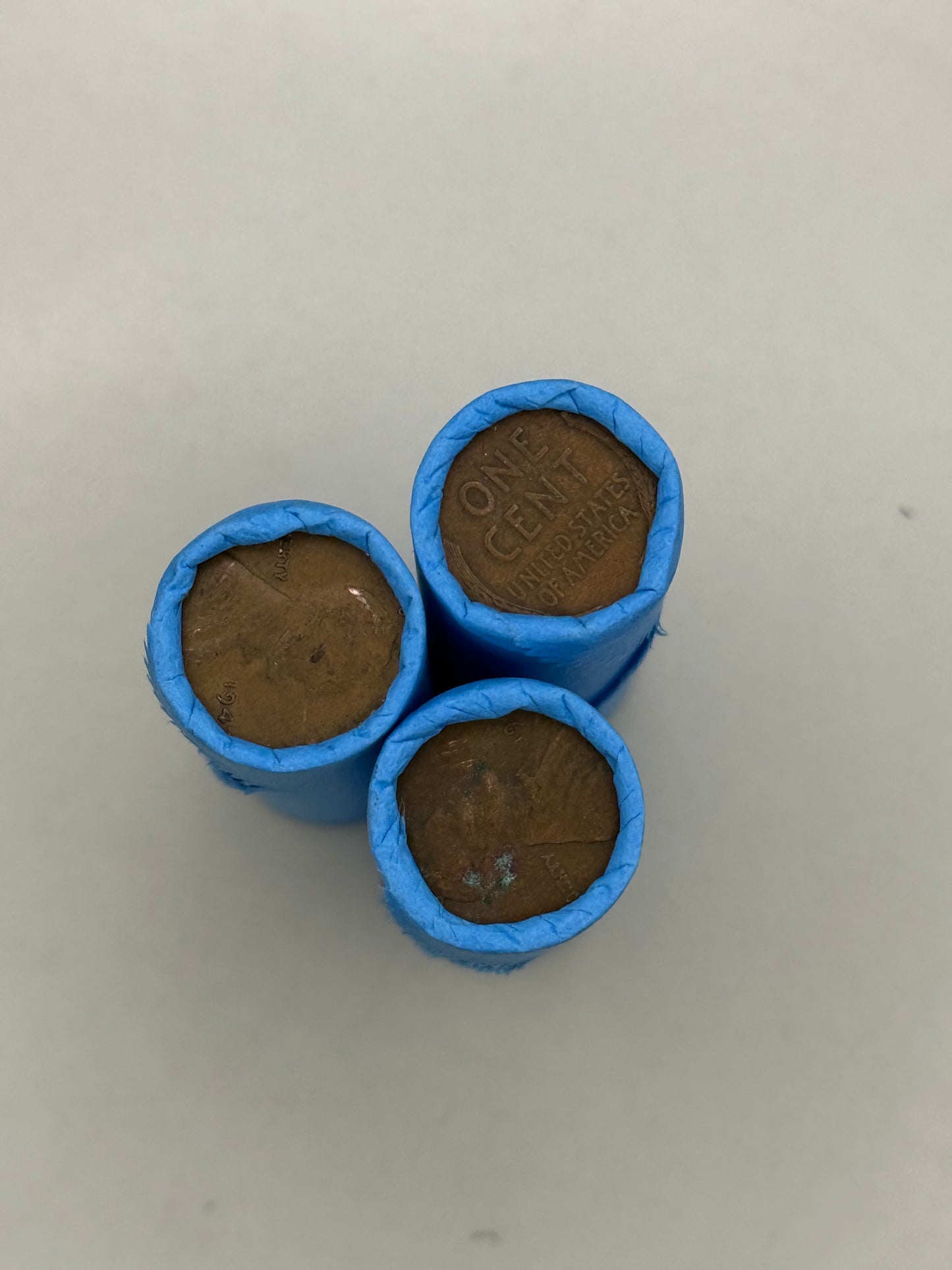 Blue Wheat Penny Rolls with a Silver Barber Dime Ender
