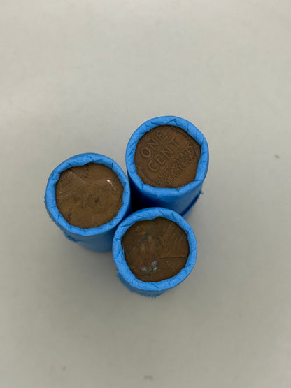 Blue Wheat Penny Rolls with a Silver Barber Dime Ender