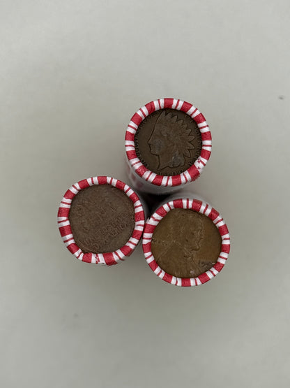 Wheat Penny Rolls with an Indian Head Cent Ender