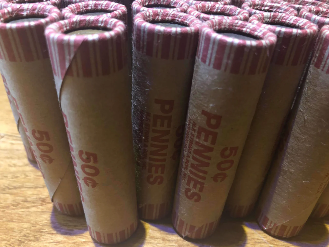 TIGHTLY CRIMPED ROLLS OF OLD UNITED STATES WHEAT & INDIAN HEAD CENTS