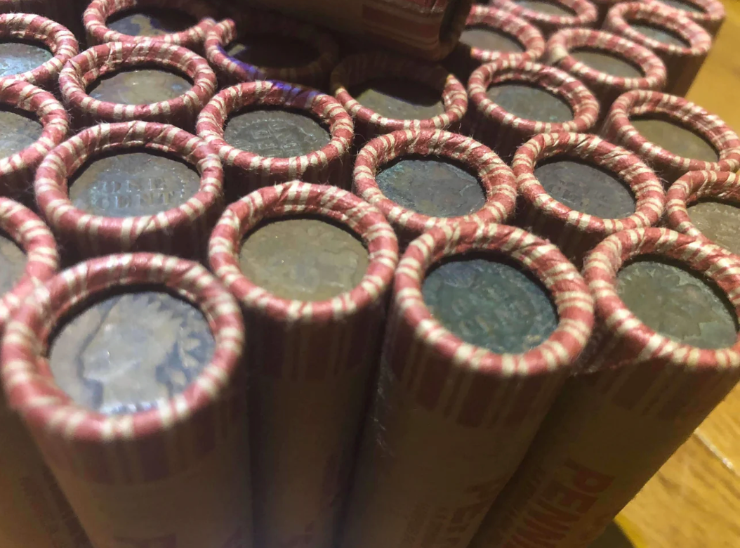TIGHTLY CRIMPED ROLLS OF OLD UNITED STATES WHEAT & INDIAN HEAD CENTS