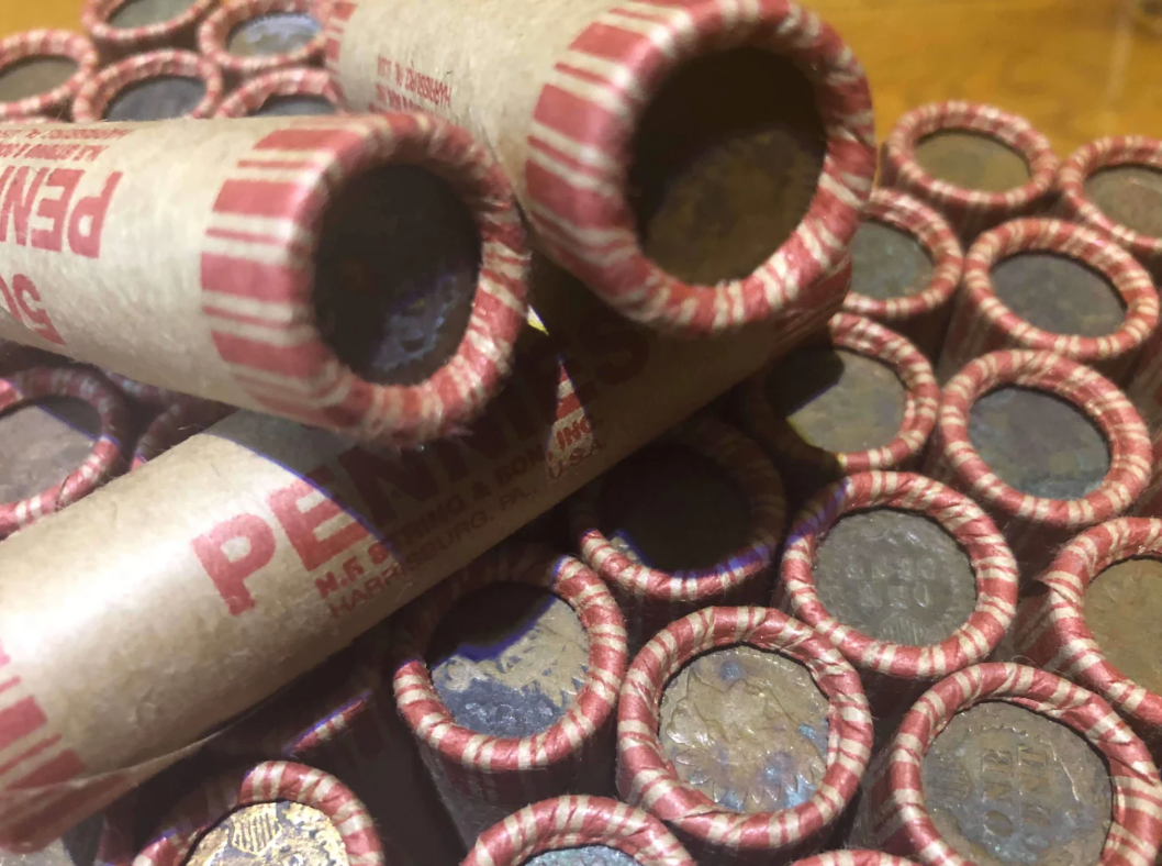 TIGHTLY CRIMPED ROLLS OF OLD UNITED STATES WHEAT & INDIAN HEAD CENTS