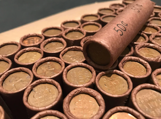 TIGHTLY CRIMPED ROLLS OF OLD WRAPPED WHEAT PENNIES