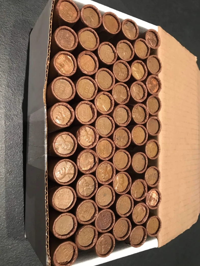 TIGHTLY CRIMPED ROLLS OF OLD WRAPPED WHEAT PENNIES