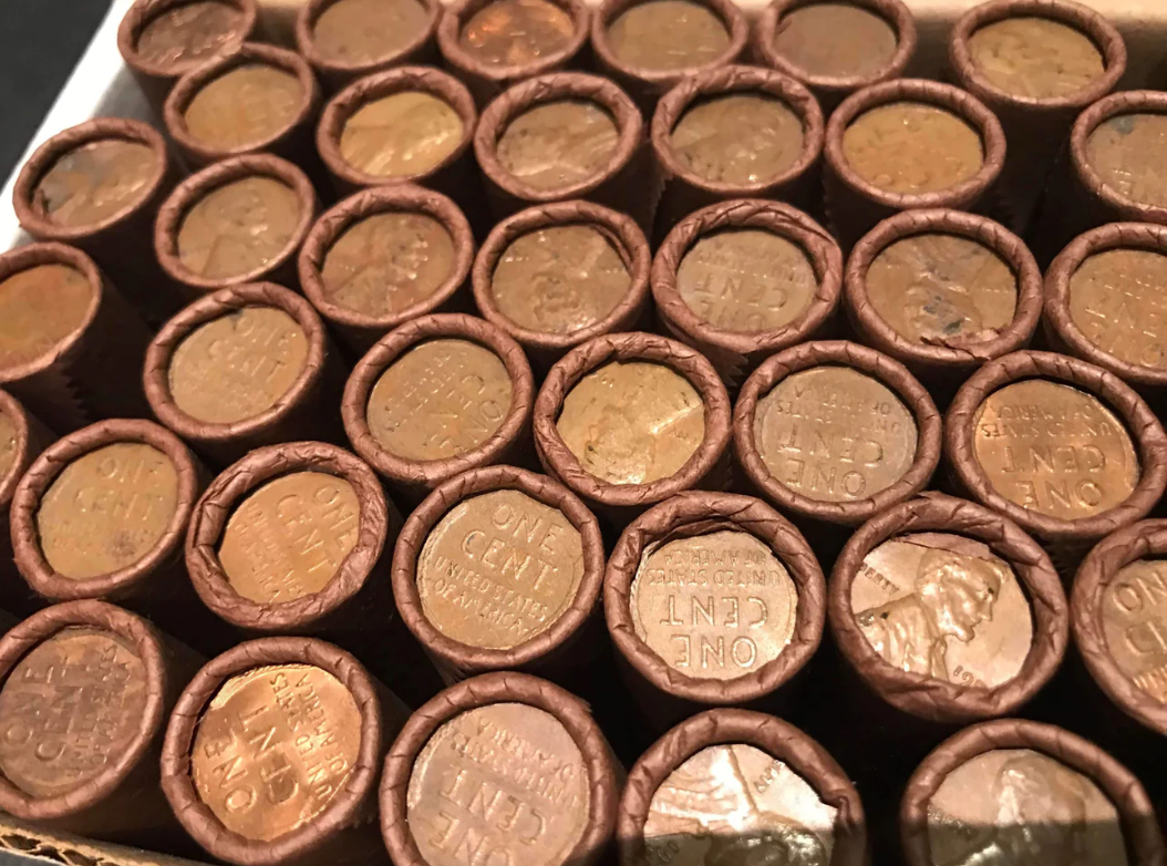 TIGHTLY CRIMPED ROLLS OF OLD WRAPPED WHEAT PENNIES