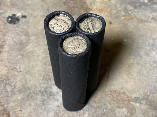 1 SILVER MERCURY DIME showing on vintage unsearched old black wheat penny roll u